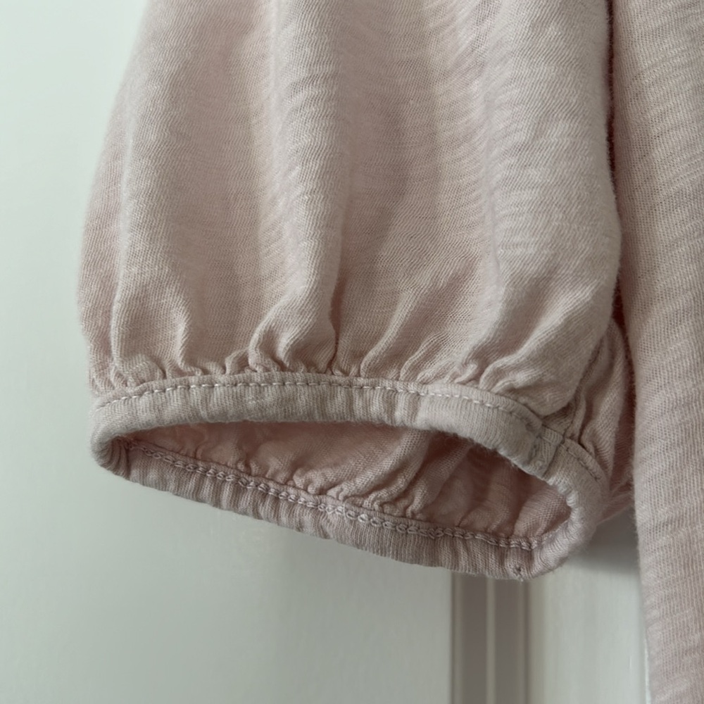 Anthro's Velvet by Graham & Spencer "Vintage Slub" Puff Sleeve Pale Pink Tee XS - Picture 9 of 10